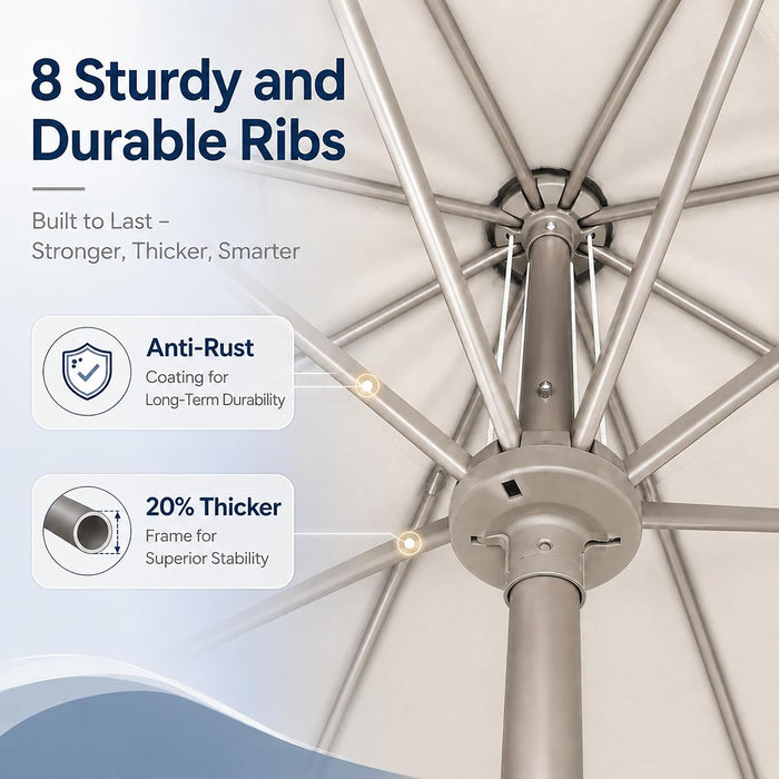 9FT Patio Umbrella, Outdoor Table Umbrella with Rope Pulley Lift, 3 Adjustable Heights, Market Umbrellas for Backyard, Pool and Deck, UPF50+