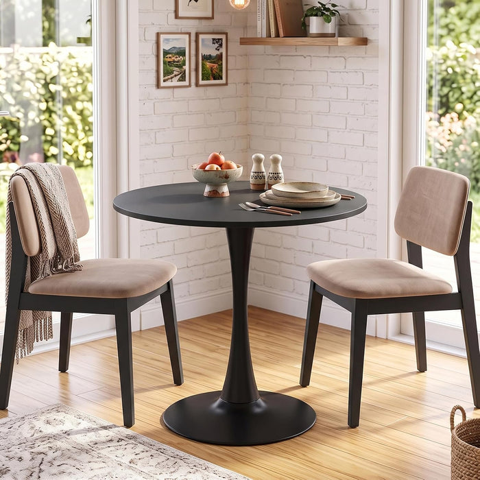 Black round Dining Table, 32" Modern Tulip Kitchen Table W/ 0.9” Thickened Tabletop & Sturdy Metal Pedestal, Mid-Century Leisure Table for Small Places, Dining Room, Living Room, Cafe