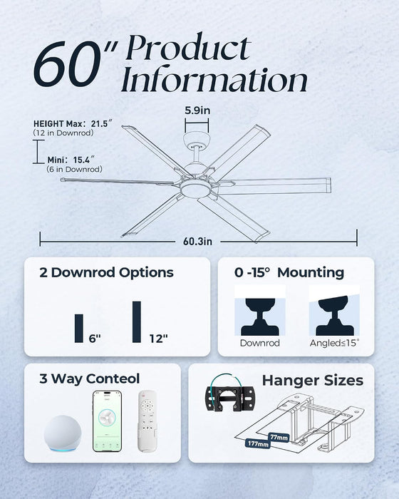 Brushed Aluminum Smart Ceiling Fan Featuring Remote