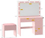 Vanity Desk with Large Mirror and Lights, Makeup Vanity Set with 11 LED Bulbs and Power Outlet, 4 Storage Drawer, Dressing Table with 3-Color Adjustable Lighting, Vanity Stool, Pale Pink