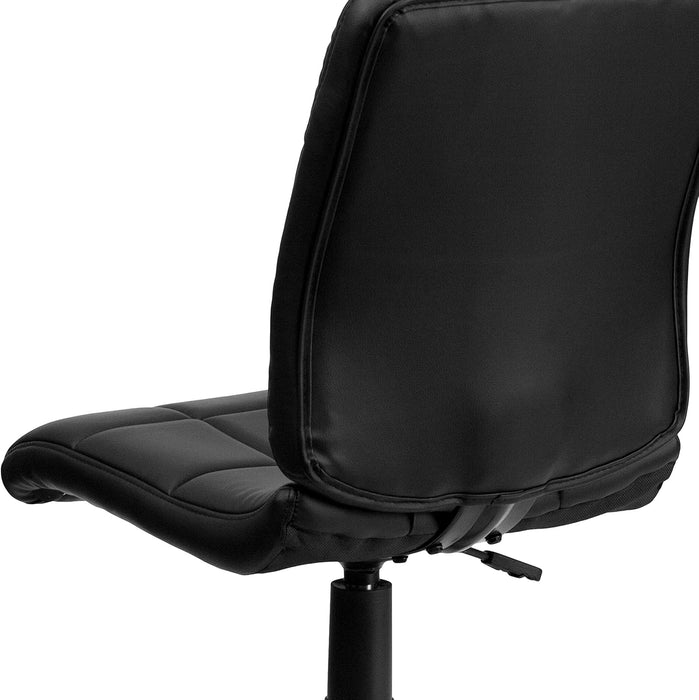 Clayton Mid-Back Tufted Vinyl Upholstered Swivel Desk Chair with Padded Seat, Modern Adjustable Height Padded Office Chair, Black