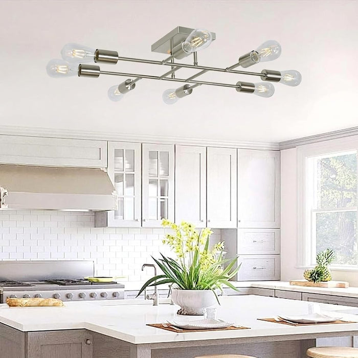Brushed Nickel 8Light Semi Flush Ceiling Chandelier