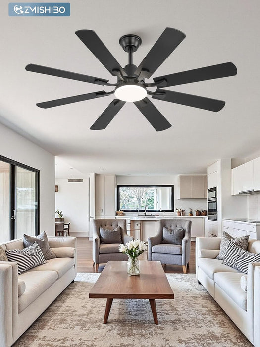 52 Inch Ceiling Fan with Light and Remote, 8 Blades Ceiling Fans with 20W LED Light, Quiet DC Motor, 6 Speeds, Stepless Color Temperature Change & Dimmable, for Bedroom Living Room, Black