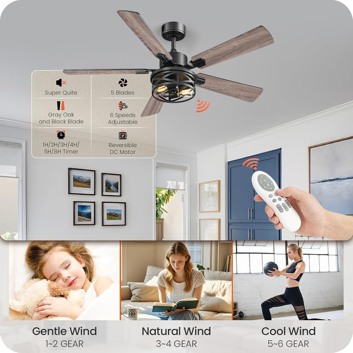 52-Inch Industrial Ceiling Fan With Integrated Remote