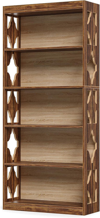 Tall Five Tier Engineered Wood Bookshelf Freestanding