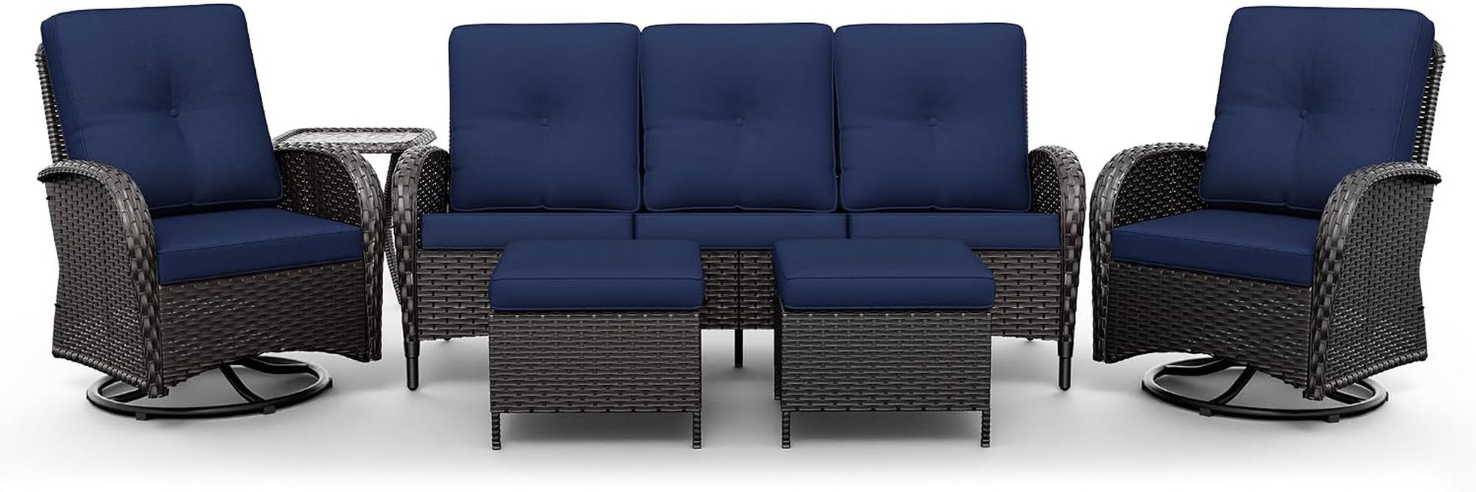 Wicker Patio Furniture Set, 6 Piece Outdoor Furniture Set with Thickened Cushions, High Back, Deep Seating, Wide Armrest, Outdoor Swivel Rocker Chairs for Porch, Deck