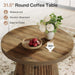Coffee Table, 31.5" Small Farmhouse round Coffee Tables with Fluted Drum Base, Mid Century Modern Boho Accent Center Table for Living Room, Apartment, Small Space, Brown