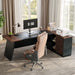 78-Inch Executive Office Desk with File Cabinet, Large Modern Corner Office Desk for Home Office, 3-Drawer Wood File Cabinet, Spacious Workstation for Home Office (Brown & Black)