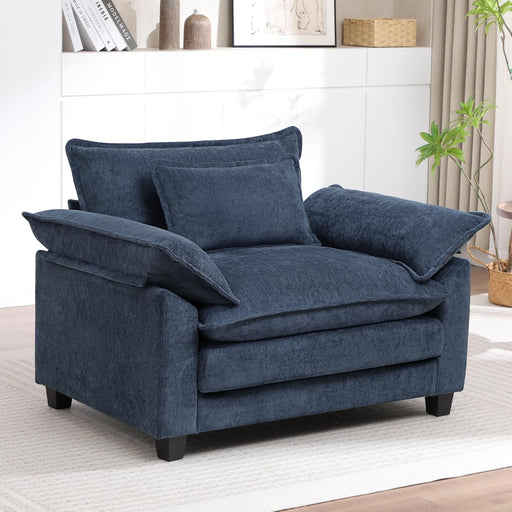 Oversized Chenille Accent Chair Blue DeepSeat Cushioned