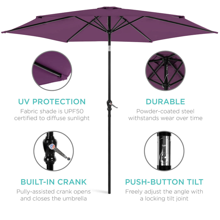 10Ft Outdoor Steel Market Patio Umbrella W/ Crank, Tilt Push Button, 6 Ribs - Amethyst Purple