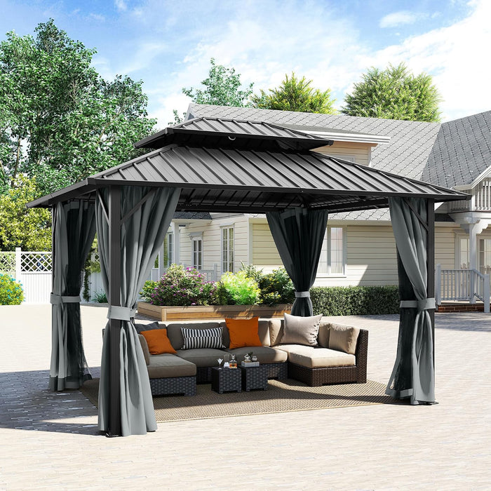 10x12 Aluminum Gazebo With Gray DoubleGalvanized Roof
