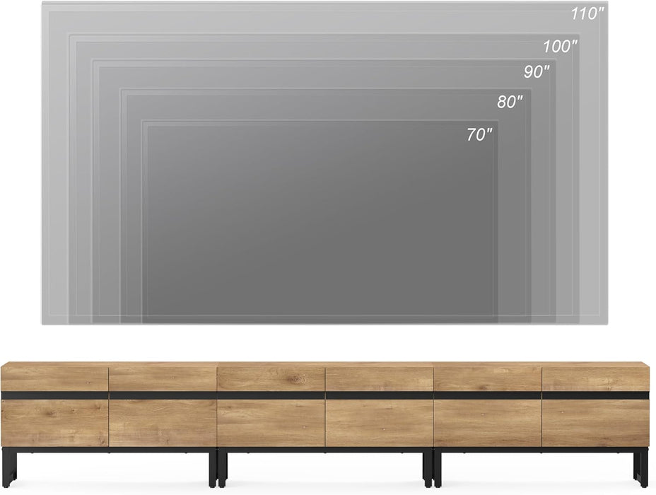 Modern TV Stand for 110 Inch Tvs, 3 in 1 Entertainment Center with Storage Cabinets and Metal Base, Media Console for Living Room, Oak