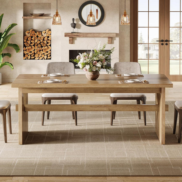 Farmhouse Dining Table for 4-6 People, 63" Large Rectangular Kitchen Dining Room Table with Heavy Duty Double Base for Kitchen Living Room, Rustic Brown