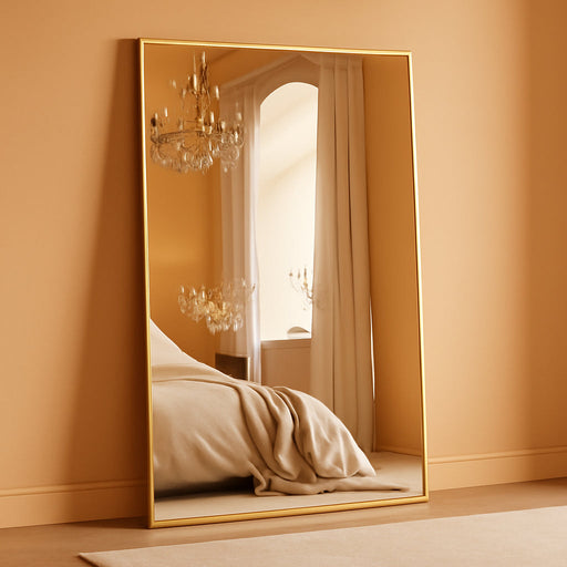 Full Length Mirror, 81"X41" Floor Mirror, Floor Standing Freestanding Full Body Mirror with Stand for Bedroom, Hanging Mounted for Living Room Cloakroom, Gold