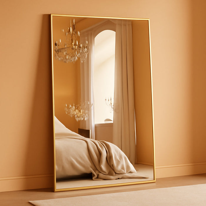 Full Length Mirror, 81"X41" Floor Mirror, Floor Standing Freestanding Full Body Mirror with Stand for Bedroom, Hanging Mounted for Living Room Cloakroom, Gold