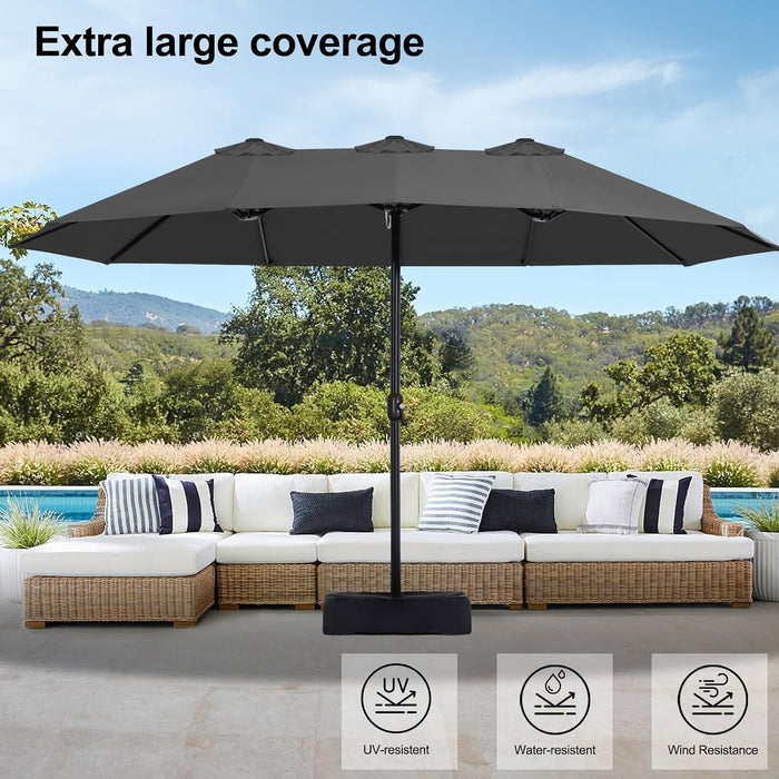 15 Ft Double-Sided Large Patio Umbrella Dark Gray