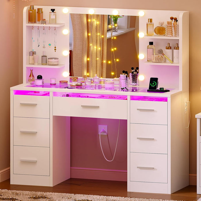 White Makeup Vanity Desk Glass Top IlluminationProLighting