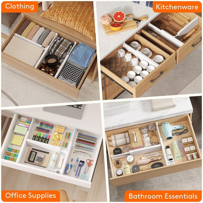 8 Pack Drawer Dividers 4" High,11-17" Adjustable Dresser Drawer Organizers for Clothes, Expandable Dresser Separators in Bedroom/Bathroom/Kitchen/Vanity/Office Organization and Storage, White