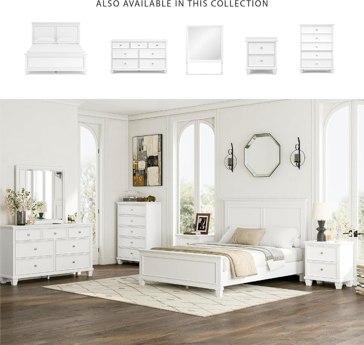 Signature Design by Ashley Fortman Transitional Queen Panel Bed with Tapered Feet, Foundation or Box Spring Needed, White