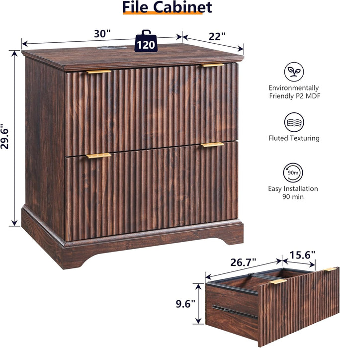 Dark Walnut Two-Drawer Fluted Lateral File Cabinet