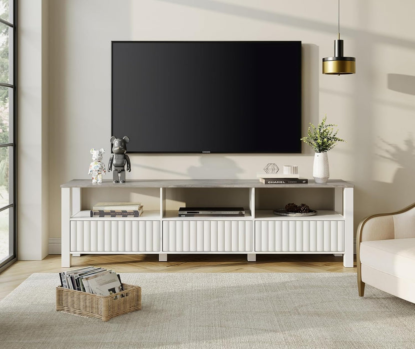 White TV Stand with Storage, Modern Console Table for 65+ Inch Tvs, LED Light Entertainment Center for Living Room, Bedroom, 70 Inch