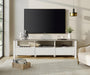 White TV Stand with Storage, Modern Console Table for 65+ Inch Tvs, LED Light Entertainment Center for Living Room, Bedroom, 70 Inch