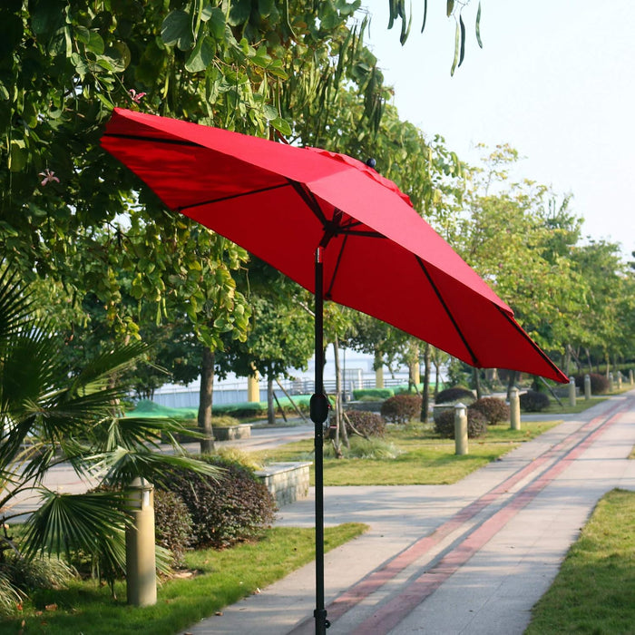 9Ft Patio Umbrella Outdoor Table Umbrella with 8 Ribs Red