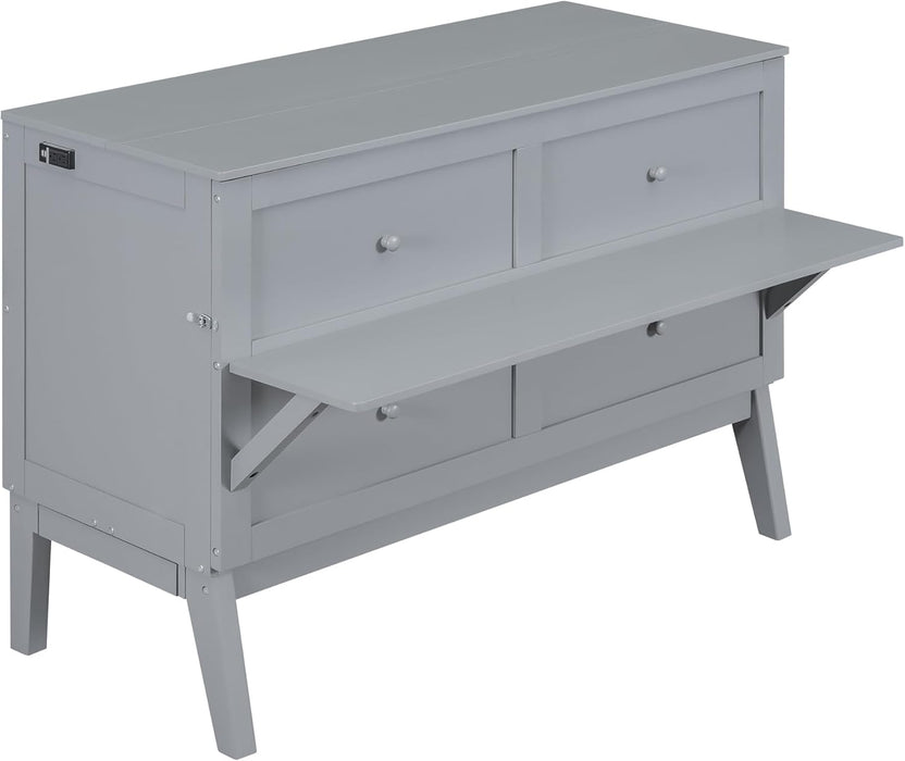 Murphy Bed Chest Queen Size,Cabinet Hideaway Bed with USB Port and Removable Shelves on Each Side,Wood Wall Can Be Folded,Platform Bedframe for Kids Bedroom,Student Dorms,Gray