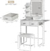 Small Vanity Desk with Mirror and Lights, Makeup Vanity with Fabric Storage Drawer, Chair and Three Shelves, White Vanity with Power Outlet and Fold-Up Panel, Bedroom