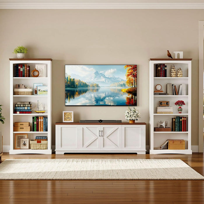 Farmhouse Bookcase 70 Inches Tall White TwoToneFinish