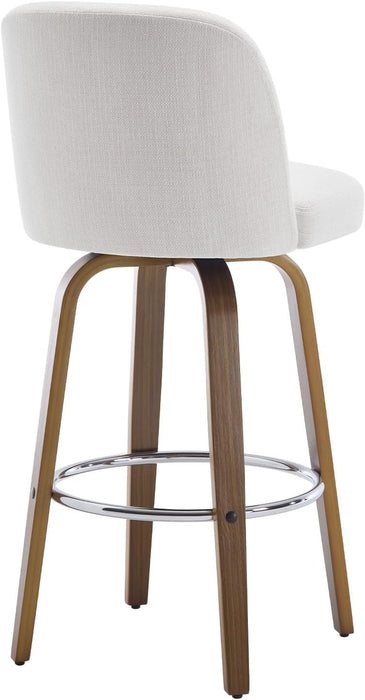 Bar Stools Set of 3, 26" Counter Height Swivel Bar Stools with Back, Walnut Bent Wood Legs, Linen Fabric Upholstered Counter Stools, Modern Counter Chairs Bar Stool for Kitchen Island, White