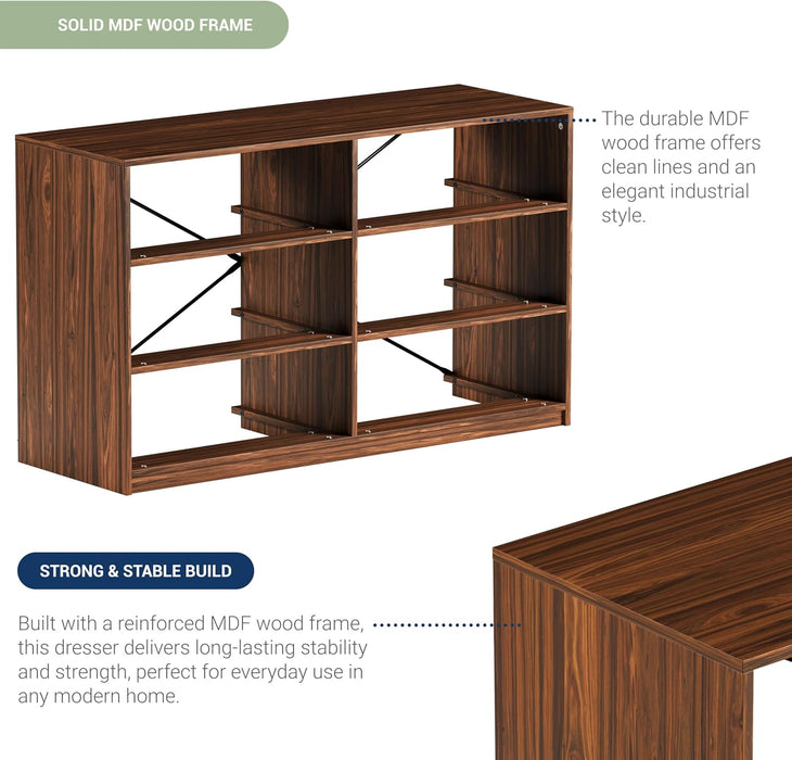 6-Drawer Dresser W/Fabric Drawers, Modern,Storage Chest,Walnut