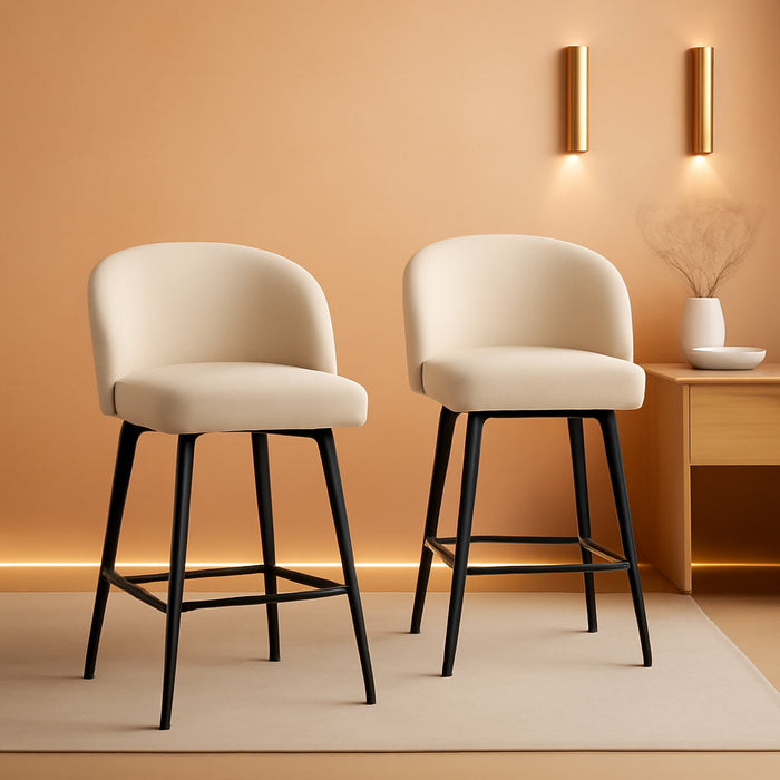 26" Counter Height Bar Stool Set of 2,Linen Fabric Upholstered Barstools with Footrest,Metal Frame,360° Swivel Barstools for Kitchen Island, Home Bar & Breakfast Nook,Beige