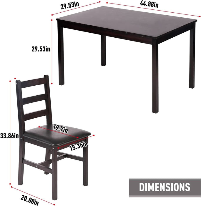 | 5-Piece Solid Wood Dining Table Set for 4 | Brown | Pine Kitchen Table with Upholstered Chairs | Space-Saving Design | Smooth Easy-To-Clean Surface | for Dining Room, Apartment, Restaurant