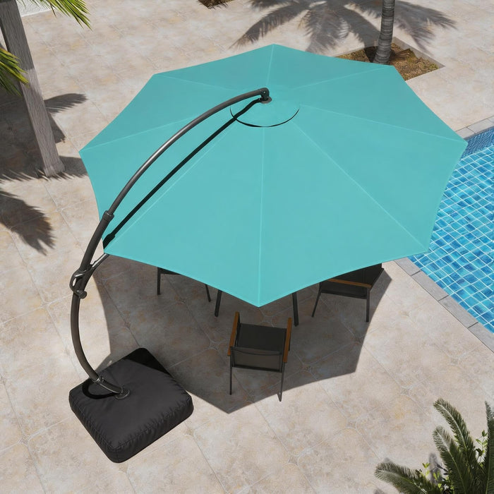 Outdoor Patio Umbrella with Base, 11 FT Deluxe Curvy Cantilever Umbrella Heavy Duty Offset Hanging Umbrella with 360° Rotation for Market, Pool, Garden, Backyard, Deck (Turquoise Blue)