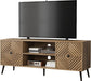Walnut TV Stand with Fluted Diamond Doors, 55.12" Mid Century Modern TV Media Console for Tvs up to 65", TV Cabinet with Adjustable Shelf & 2 Cabinets for Living Room