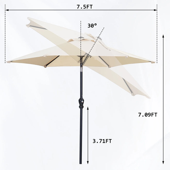 7.5Ft Outdoor Umbrella with Tilt, Crank and Sturdy Ribs for Lawn, Garden, Backyard and Pool, Khaki