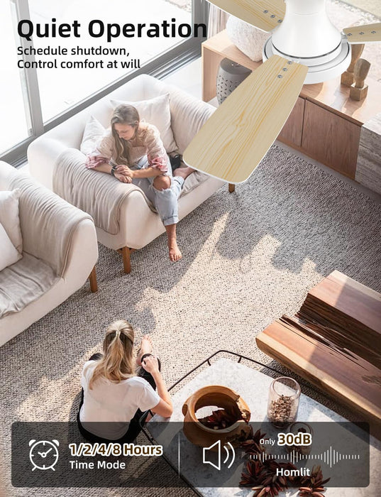 42 Inch Smart Ceiling Fan with Light, Low Profile Flush Mount with Remote Control, Ultra-Quiet Reversible DC Motor, 3 Color Temperatures & 6 Speed Dimmable Lighting for Bedroom, White