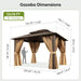 10X12Ft Hardtop Gazebo, Metal Frame with Double Galvanized Steel Roof, Permanent Outdoor Pergola with Curtains and Netting Included for Backyard, Patio, Lawn and Garden, Brown