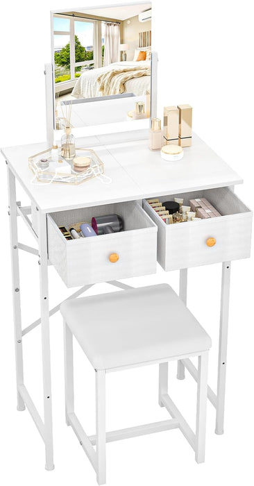 White Contemporary Vanity Desk Featuring Deluxe Mirror