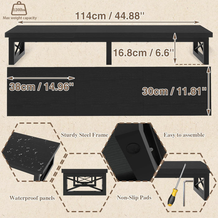 45" Large TV Riser for 32-60 Inch Tv,Tabletop Short TV Stand with Storage and Steel Legs,Dual Screen Office Desk,Stand Riser,Tv Riser Stand for Home,Bedroom,Living Room,Black TVT002B