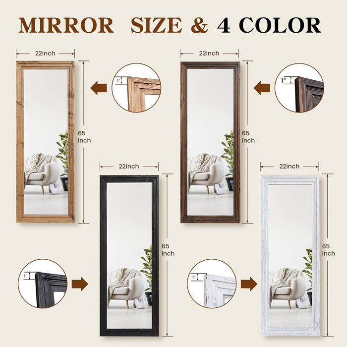 65Inch Full Length Floor Mirror Brown SolidWoodFrame