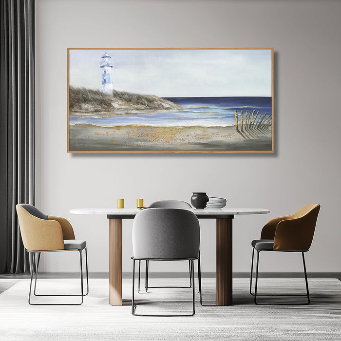 Large Ocean Wall Art Blue and Gold Wall Decor Framed Artwork Vogue Canvas Painting for Living Room Bedroom Dining Room Office Home Decor 30X60 Inch