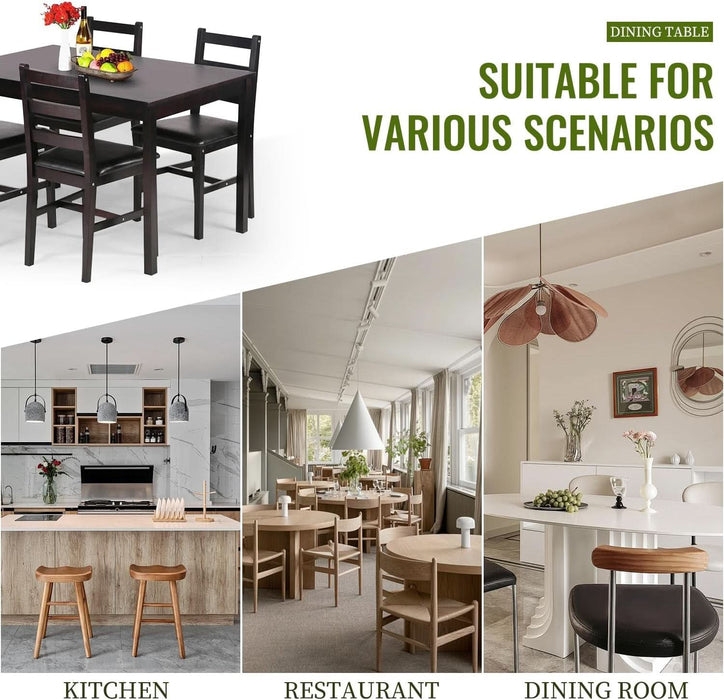 | 5-Piece Solid Wood Dining Table Set for 4 | Brown | Pine Kitchen Table with Upholstered Chairs | Space-Saving Design | Smooth Easy-To-Clean Surface | for Dining Room, Apartment, Restaurant
