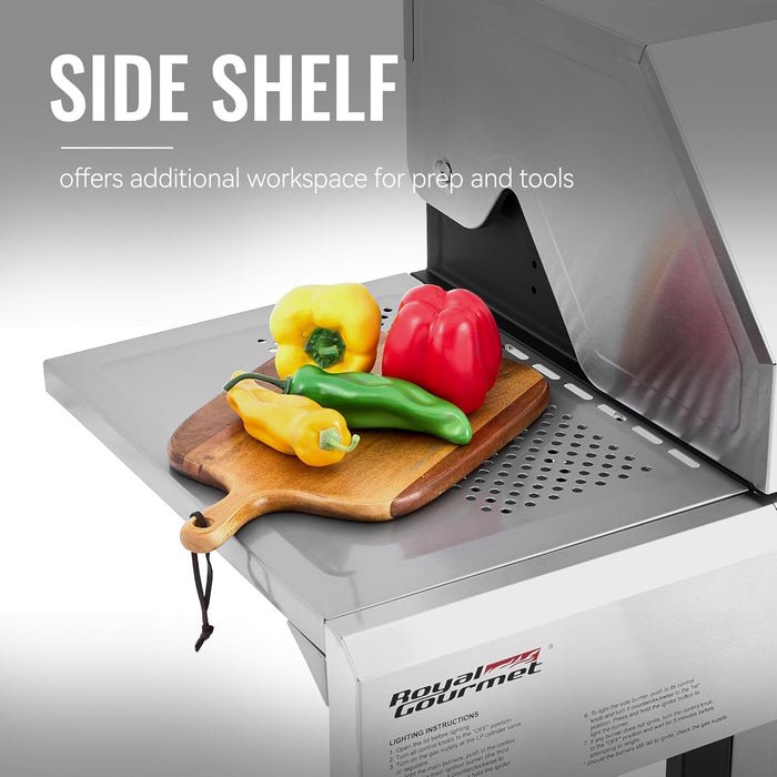 GA5401T 5-Burner BBQ Liquid Propane Gas Grill with Side Burner, Stainless Steel 61,000 BTU Output for Patio Garden Picnic Backyard Cooking, Silver