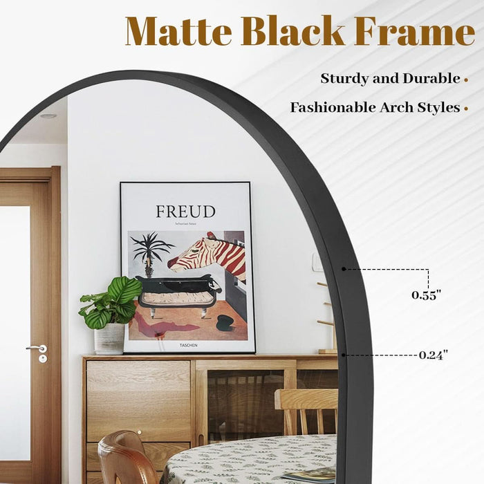 Arched Wall Mirror, 24 X 36 Inch Arch Bathroom Mirror, Wall Mounted Vanity Mirror with Arch Metal Frame, Modern Bathroom Vanity Mirror for Bedroom, Living Room, Hanging or Leaning, Black