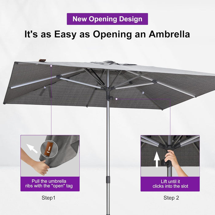Patio Market Umbrella 6' X 10' Business Semi Auto Lift, Gray