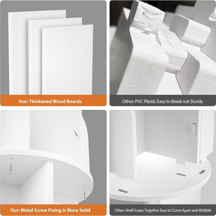 Rotating Corner Bookshelf 360 Degree White Storage