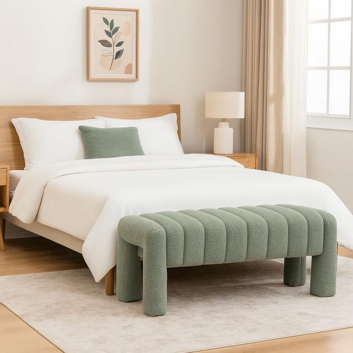 42.5" Upholstered Ottoman Bench,Modern Boucle Entryway Bench with Seating,Upholstered End of Bench,Teddy Fabric Footrest for Bedroom,Living Room