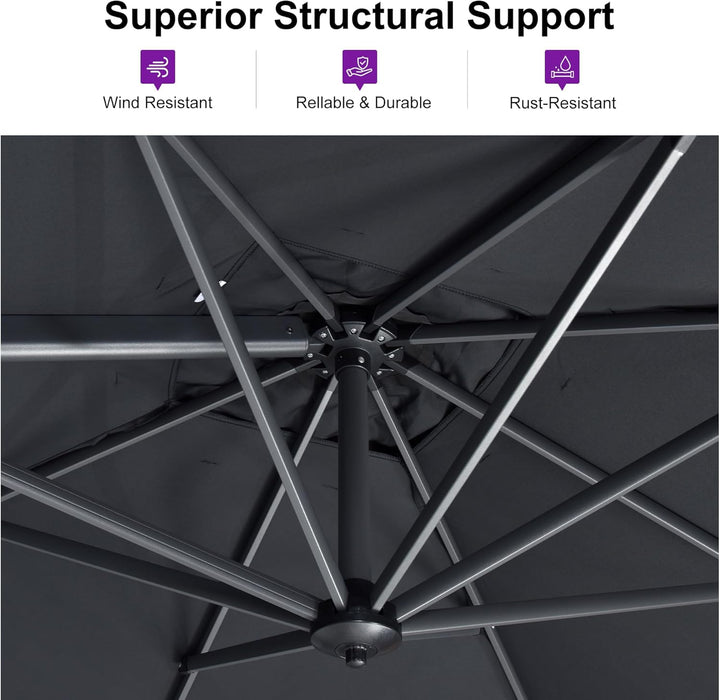 Outdoor Umbrella 8' X 8' Square Premium Sun Protection Grey | Smooth One-Hand Shade Control, Fade Resistant, Premium Aluminum Frame, 5 Tilt to Fit the Sun, Arrives Safe, Built to Last